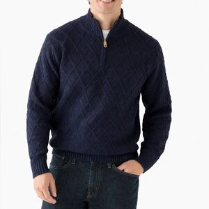Crown & Ivy Mens Navy Blue Speckled Diamond Cable Knit Quarter Zip Sweater L NEW